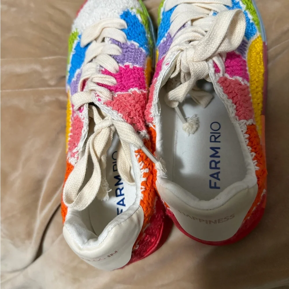 Farm Rio Crochet Rainbow Sneakers 39 8/8.5 - Picture 4 of 5